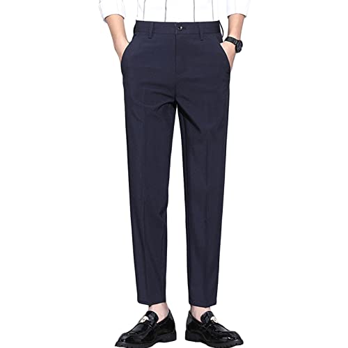 Men's Business Comfort Pant Casual Straight Fit Tapered Wedding Suit Pant Classic Lightweight Loose Fit Trousers (Blue,36)