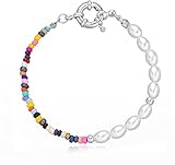 Generisch Gargantilla colorida cadena de perlas de arroz collar de perlas de verano gargantilla ajustable para mujeres niñas, plata útil y profesional