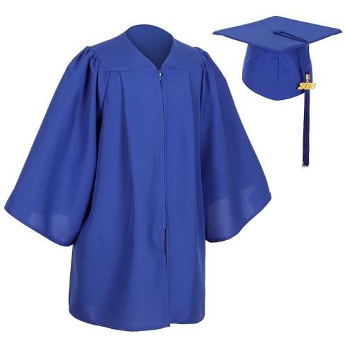 D DODOU Matte Preschool and Kindergarten Graduation Cap Gown Set with Year Charm Tassel (Royal Blue, 30)