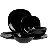 LaGlint Square Dinnerware Sets for 4, 12 Pieces Opal Glass Plates and Bowls Set, Dishwasher and M...