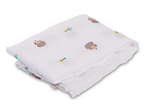 lulujo Baby Cotton Muslin Swaddling Blanket, Happy Hedgehog, 47 x 47 by lulujo Baby
