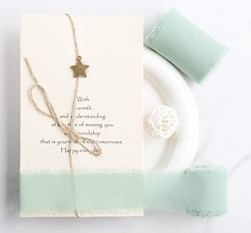 Joycrosso 3 Rolls Handmade Fringe Chiffon Ribbon Frayed Edges Mint Ribbon 60mmX4.5Meter - Image 4