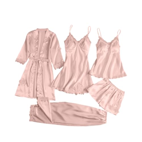 Pyjama femme en satin jaune 2XL vêtements de nuit avec brassière 5 pcs