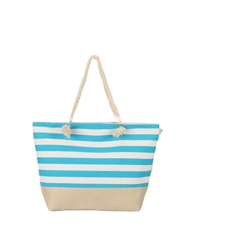 Sac de plage rayé à grande capacité en toile de coton solide - 3