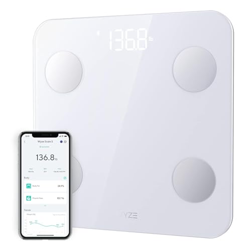 Wyze Scale S, Scale for Body Weight, Digital Bathroom Scale for Body Fat, BMI, Muscle, Heart Rate, Body Composition Analyzer with App, Batteries Included, Bluetooth, 400 lb, White