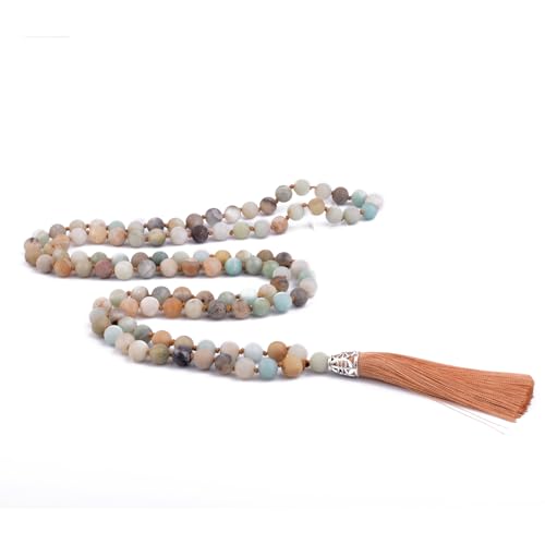 KIKILA Mala Beads 108 Natural Stone GemStones Japamala Yoga Meditation Hand Knotted Beaded Tassel Necklace for Women Men