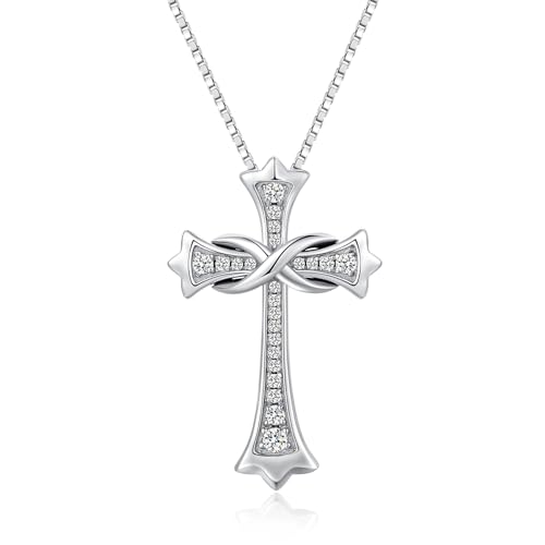 jiamiaoi Cadena chapada en oro blanco de 18 K, cruz con infinito, colgante de mujer, collar de cruz de plata de ley 925, cadena con 12 meses de piedra natal, cruz de plata con pendientes de cruz,