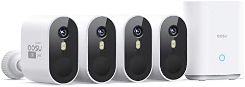 aosu 2K Überwachungskamera Aussen Akku 240 Tage 4-Kit + aosuBase 32GB Lokal | Kabellose Kamera Überwachug Aussen Batterie Person Bewegungssensor Licht- & Tonalarm 2-Wege-Audio Farb