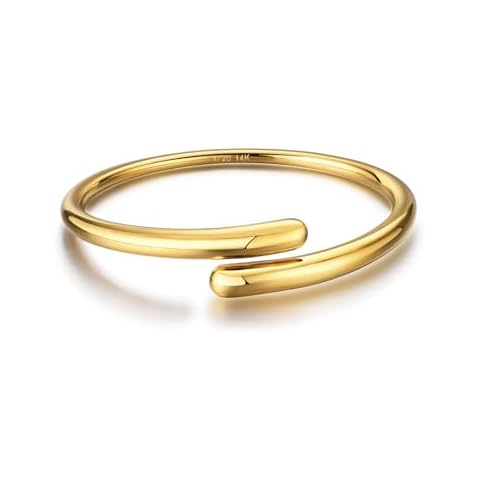NOKMIT 14K Gold Filled Cuff Bracelets for Women Bypass Teardrop Adjustable Wrap Open Bangle Bracelet Simple Minimalist Statement Stackable Bracelets High Polished Smooth (Gold) Cover