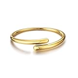 NOKMIT 14K Gold Filled Cuff Bracelets for Women Bypass Teardrop Adjustable Wrap Open Bangle Bracelet Simple Minimalist Statement Stackable Bracelets High Polished Smooth (Gold)