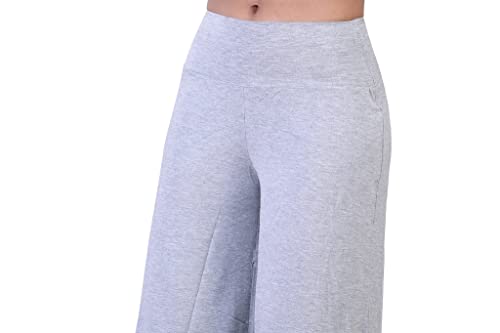Image of Sports Women's Calf Length 3 /4 High Elastic Waistband Wide Leg Palazzo Casual Wide Leg Lounge Pants with Two Sides Pockets