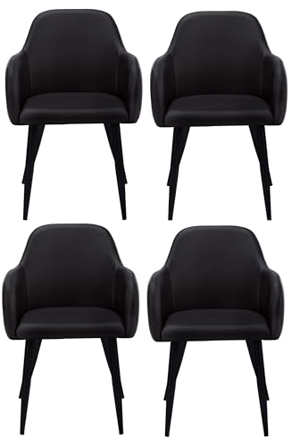Image of Finch Fox Boom Faux Leather Armchair with Armrest & Backrest Upholstered Seat Living Room Dining Chair with Black Metal Legs in Black Color (Set of 4)