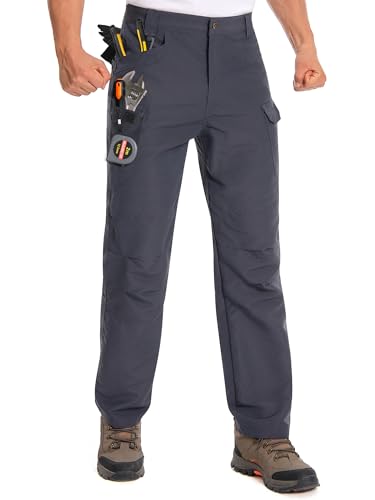 Holure Men‘s Tactical Pants Water Resistant Ripstop Cargo Pants Inseam 30'' Carpenter Utility Trousers with Tool Pockets Grey 05-2XL
