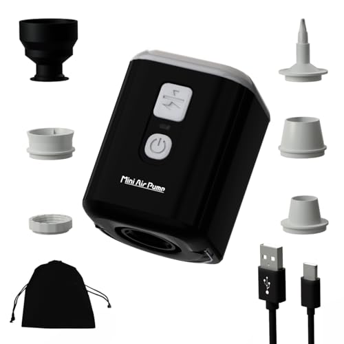 Huilynsen tragbare Mini-Luftpumpe elektrisch für Camping mit Licht - Ruhige Inflation/Deflation für Luftmatratze, Schwimmring, Pool & Vakuum-Speichertaschen mit 5 Düsen, 1600mAh Batterie