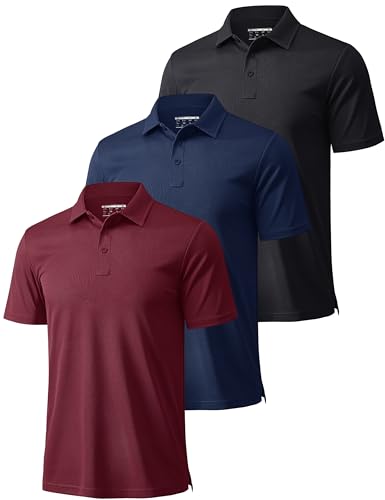 MAGCOMSEN 3 Pack Mens Polo Shirts Short Sleeve Moisture Wicking Athletic Casual Golf Polos Performance Collared Shirt