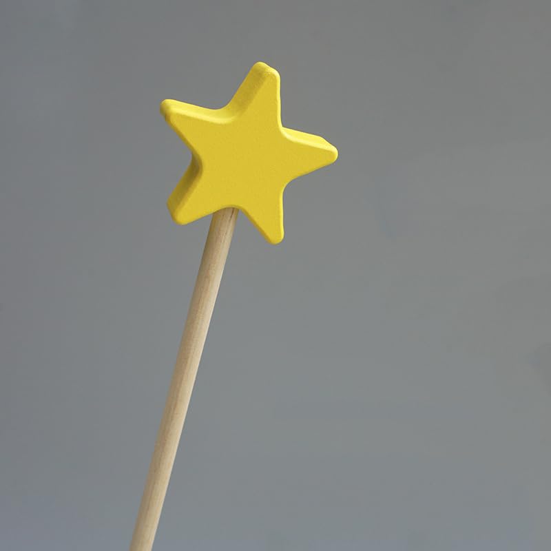 1 Piece Wooden Star Fairy Wands Luxury Wooden Fairy Wand Stick Wooden Craft Wands DIY Fairy Wands for DIY Handmade Christmas Halloween Party Cosplay, 13.8 Inches, Yellow