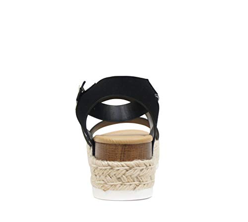 Image of Soda Topic Open Toe Buckle Ankle Strap Espadrilles Flatform Wedge Casual Sandal