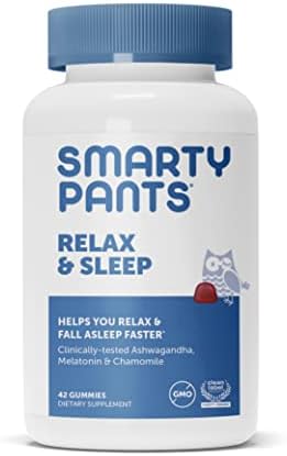 SmartyPants Relax and Sleep Gummies with Melatonin, Ashwagandha, and Chamomile, Natural Sleep Aid, Gluten-Free & Vegan Supplement to Support Relaxation, 42 Count, 21 Day Supply