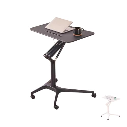 Zekono 昇降式 スタンディングデスク ガス圧 ワンタッチ 演台 司会台 講演台 説教台 演壇 書見台 ド 表彰台 会議室用 無段階昇降 キャスター 座位・立位両用 折りたたみ式 簡単組立 可移動 (黒と黒の脚(フリップアップ付き),715×475×1