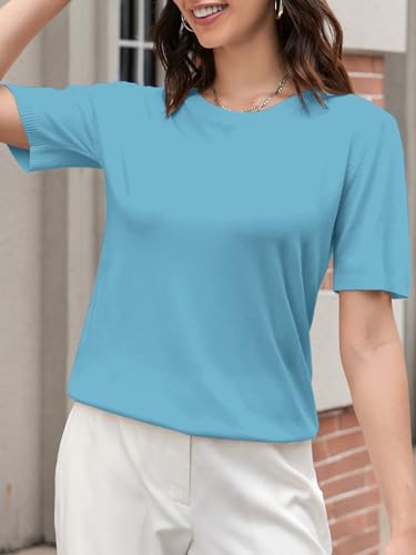 Image of SANGTREE Short Sleeve Sweater for Women Crewneck Summer Knit Tops | Summer Knit Pullover Tops.Perfect for Daily,Work,Home,Holiday,Travel,Shopping Etc.