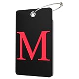 Gostwo 2 Pack Luggage Tags for Suitcases, 26 Initial Letter Travel Luggage Baggage Identification Labels ID Tag Fully Bendable Tags with Stainless Steel Loop (Black) (Letter M)