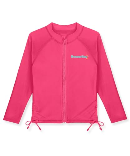 Image of BesserBay Girls Rash Guard UPF 50+ Zip Up Raglan Long Sleeve Adjustable Drawstring Swim UV Jacket 4-14 Years