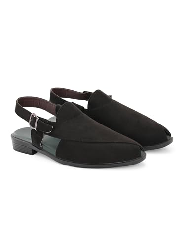 Image of Men Ethnic Peshawari Velvet Sandals | Synthetic Leather Slip-On Footwear for Wedding, Parties | Lightweight Traditional Outdoor Sandals for Men