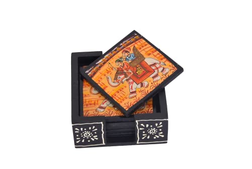 Juego de 6 posavasos decorativos hechos a mano para té, café, tazas, latas de cerveza y regalo (safari de elefante de madera) Cover