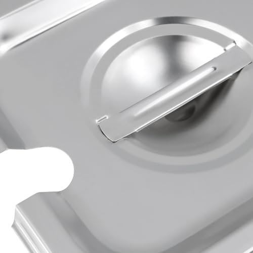 Pastlla 2 Pack 1/6 Size Slotted Hotel Pan Cover, Stainless Steel Solid Steam Table Catering Food Pan Lid with Handle, Catering Food Pans Cover Slotted Notched Universal