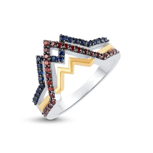 2.10 Cttw Round Shape Simulated Blue Sapphire & Simulated Red Garnet Wedding Engagement Wonder Women Collection Ring In 14K White Gold Plated 925 Sterling Silver