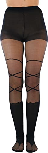 Image of ToBeInStyle Women's Strappy Zig Zag Lace Up Bandage Print Fashion Goth Tights