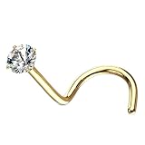 [HSP] 鼻ピアス スクリュー 20G ジュエル 2.5mm ラウンドゴールド × クリア ボディピアス メンズ レディース