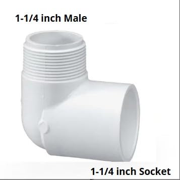 Image of PVC 90 Degree Elbow Pipe Connector - MIP Male Pipe Thread x Slip Socket (1-1 /4 inchSocket x 1-1 /4 inchMNPT)