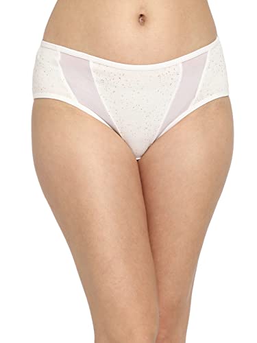 Image of Clovia Women's Cotton Mid Waist Printed Hipster Panty with Mesh Panel in White