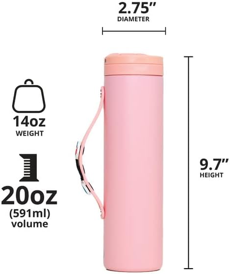 Miniatura 2 de Elemental Iconic - Botella de agua para niños con tapa de popote y correa de dijes, a prueba de fugas cuando está cerrada, botella de agua