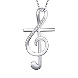 DAOCHONG S925 Sterling Silver Musical Note Cross Pendant Necklace, Box Chain 18 inches