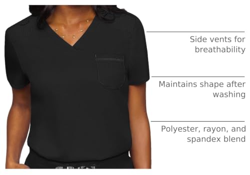 Image of Med Couture Touch Women's Scrub Tops V-Neck Tuck-in Top with 1 Pocket | Slim Fit, Touch Performance Fabric, Stretchy Rib-Knit Shoulders, Bungee Loop, 2-Way Stretch, Lightweight, for Long Shifts