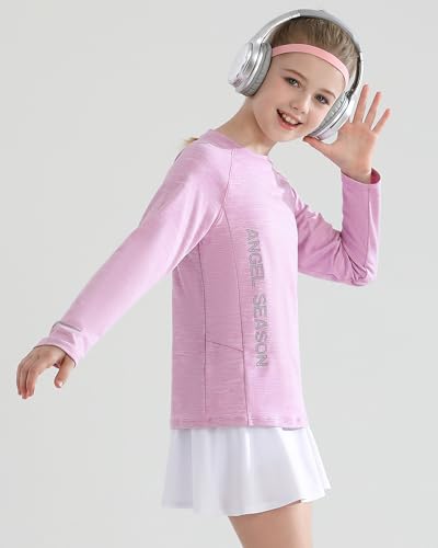 Image of Angel season Boys Girls Long Sleeve Shirts Breathable Moisture Wicking Athletic Activewear T-Shirt for Kids, 5-14 Years