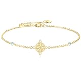 GEHN Pulsera de nudo de bruja, oro macizo de 14 quilates, piedra lunar, nudo celta, pulsera en capas para mujer, joyería Wicca para mujeres, esposa, mamá