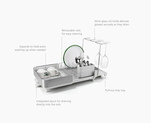 Image of Joseph Joseph Extend Steel Plus Extendable Dish Rack Steel, Small to Large Dish Drainer with Wine Glass Holder & Drain Spout
