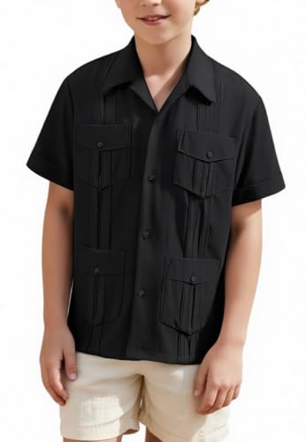 MAXJON Boys Guayabera Shirts for Kids Casual Button Down Shirt Cuban Short Sleeve Shirts