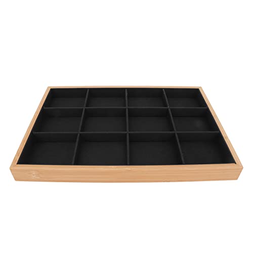 KYsongyiX Plateau à bijoux à 12 cases, plateau de rangement pour bijoux avec doublure en velours, organisateur élégant en bois pour la chambre ou la commode, peut contenir boucles (Noir) – vue 5