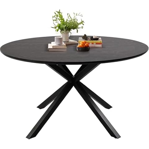 LUCKYERMORE Round Dining Table, 53" Dining Room Table for 4-6, Mid-Century Modern Kitchen Wood Table with Wooden Table Top & Metal Legs, for Dining Room, Kitchen, Restaurant, Office, Black Cover