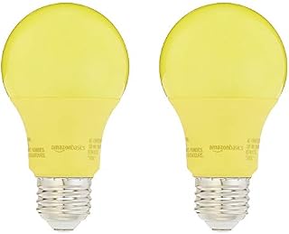 AmazonBasics 60 Watt Equivalent, Non-Dimmable, A19 LED Light Bulb - Yellow, 2-Pack
