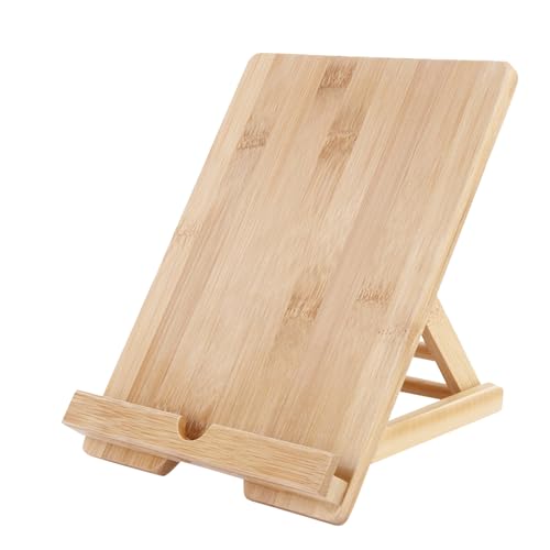Madera - Soporte de tablet portátil, Soporte para libros ajustable, Atril de lectura | Soportè de escritorio para móvil, Soportè de libro de cocina para tablets, e-reader, smartphones, comodidad para