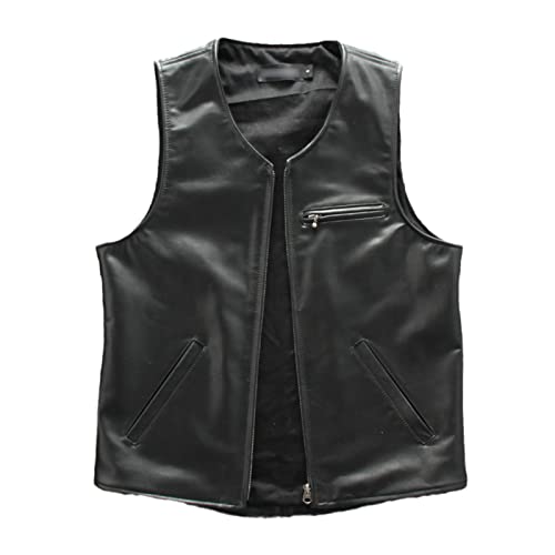 Gilet motard en cuir de cheval noir sans col de prestige en taille 3XL