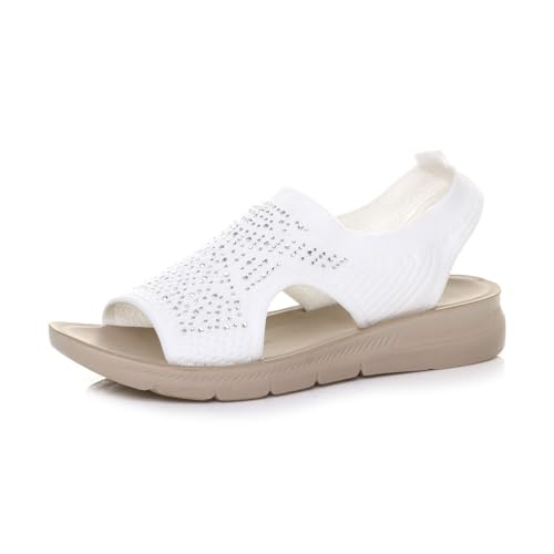 Image of AJVANI Womens Ladies Low Wedge Heel Diamante Comfort Slingback Sandals Size 7 40 White