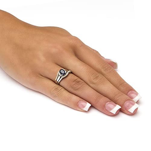 PalmBeach Platinum-plated Sterling Silver Oval Cut Genuine Midnight Blue Sapphire and Diamond Accent Bridal Ring Set Sizes 5-103