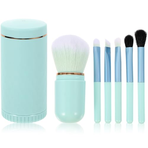 Generic 6-in-1 Portable Makeup Brush Set with Mirror, Wooden Handle Eye Shadow and Powder Applicator Brushes, Travel Beauty Supply Kit for Women