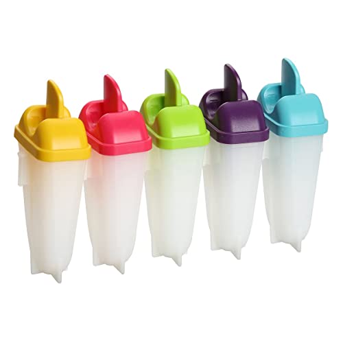 Fackelmann Moldes de Polos y Helado, Poleros para Polos de Hielo Caseros, Plástico Transparente con Mangos de Colores, Helados Caseros, Aptos para Lavavajillas, 18x12x5.5cm, 5 uds.
